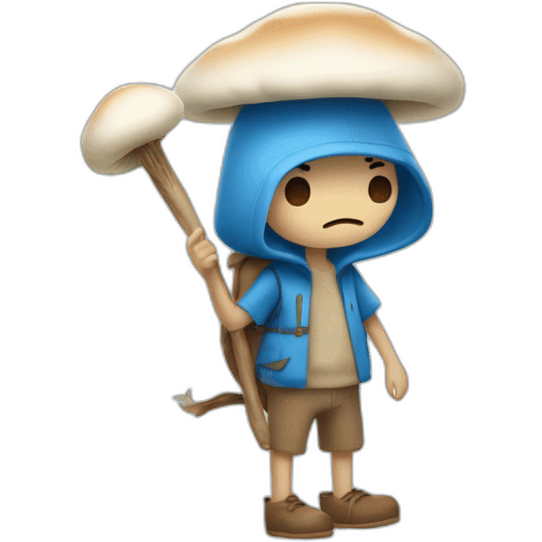  Cute Blue Finn the human NO ears wearing a mushroom cap carrying a stick in one arm standing on two legs emoji