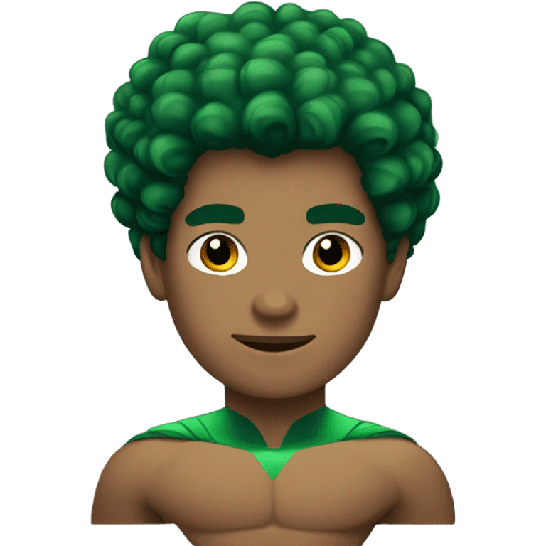 Afro Light-skinned bare-chested teenager in green superhero costume of Prince Namor. emoji