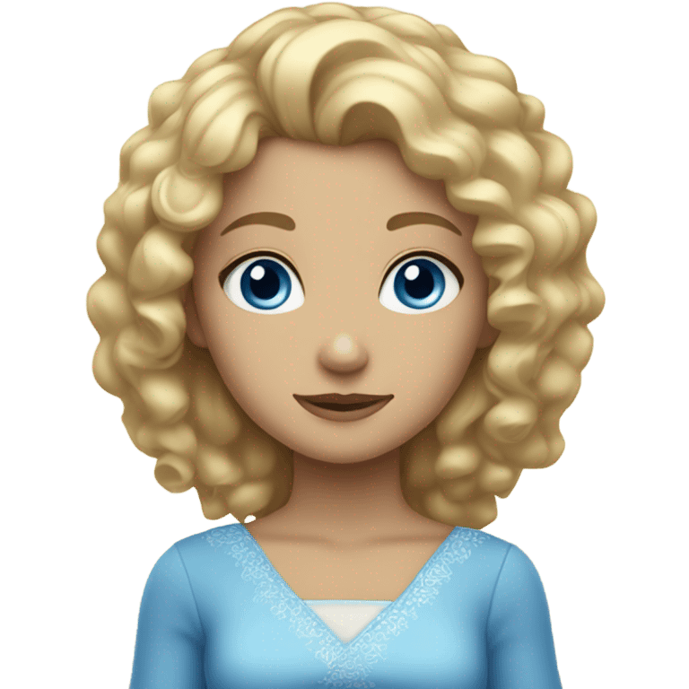 Blonde girl with curly hair and blue eyes looks like a princess emoji