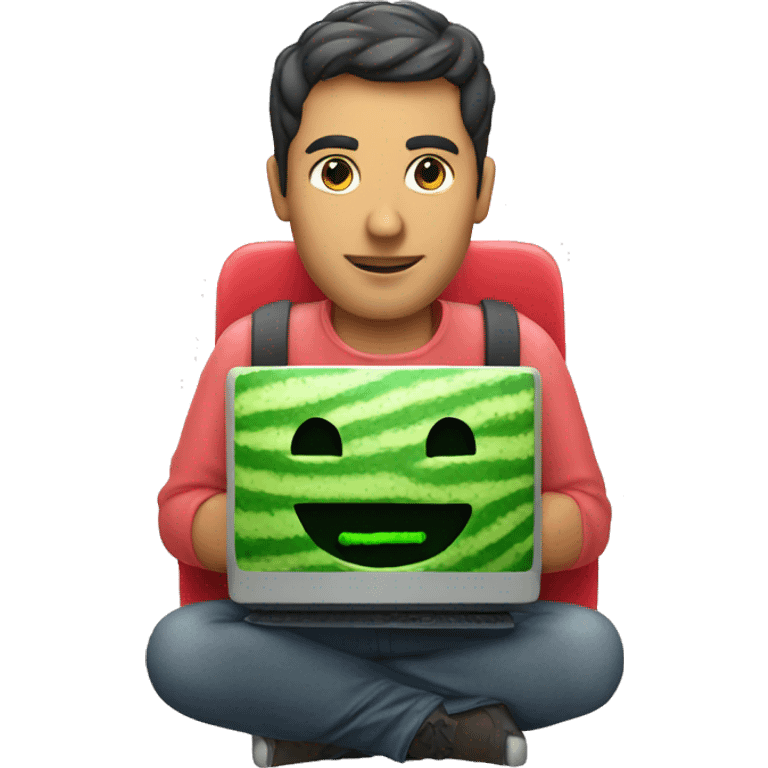 Developer man with computer with watermelon logo emoji