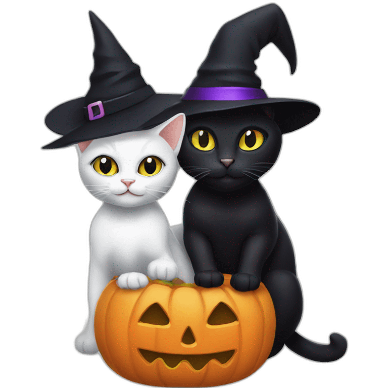 witch black cat and witch white cat emoji