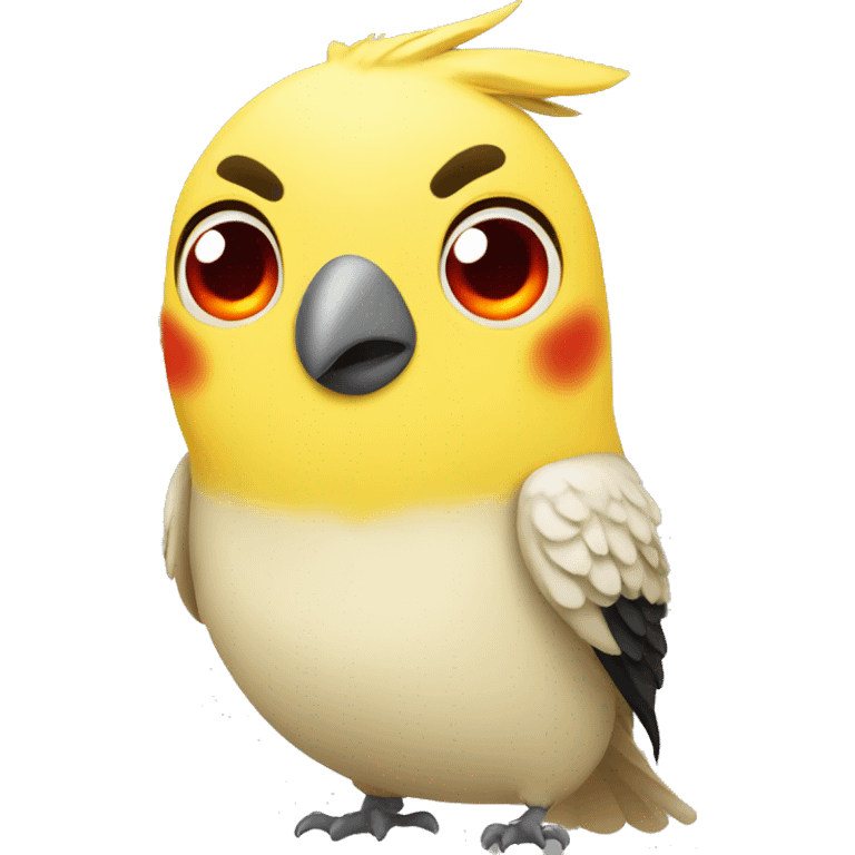 yellow cockatiel with red angry emoji cheeks emoji