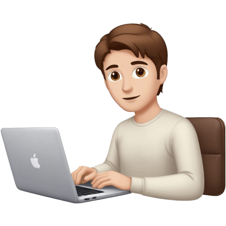 a white man with brown hair with a laptop and a cup of coffee emoji