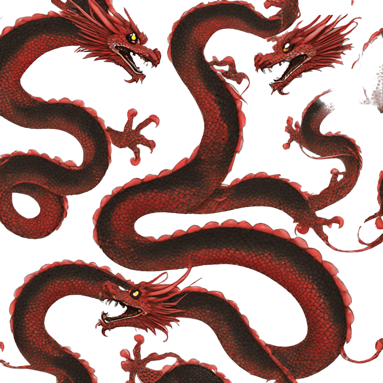 Black and red Eastern dragon serpent intricate patterns floral emoji