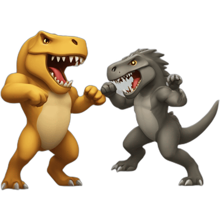 Fight of TRex and werwolf emoji