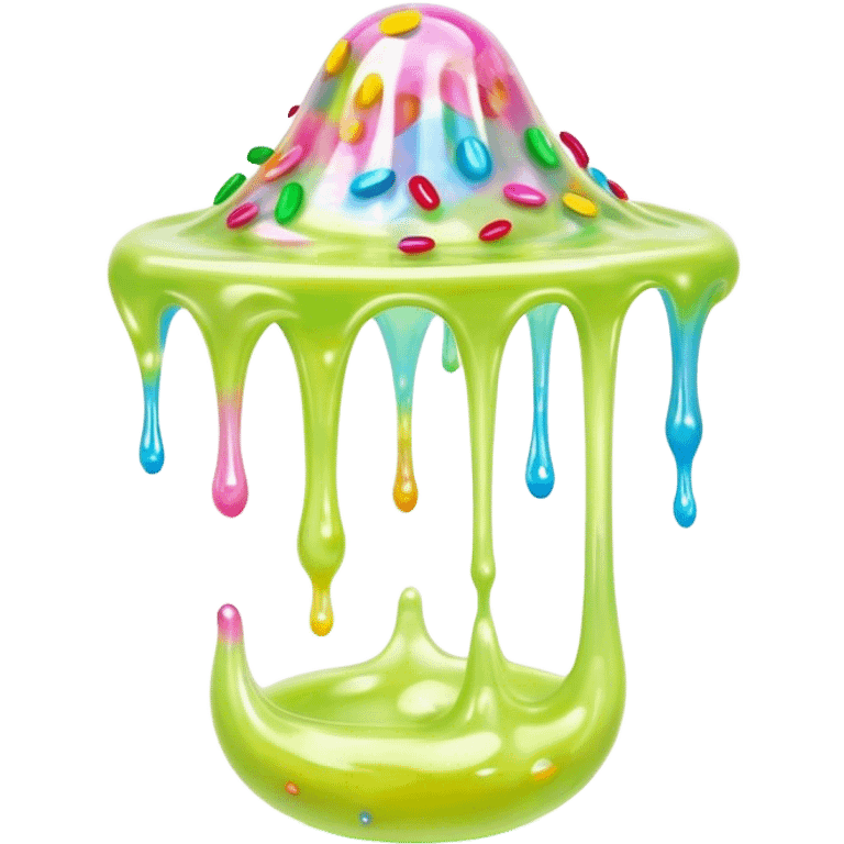 Cinematic Realistic Clear Slime Mixed with Sprinkles, ultra-transparent with suspended colorful candy-like specks, light refracting through each tiny piece, soft gelatinous texture catching highlights, stretching and bending in a mesmerizing way, glowing with a magical, almost surreal quality. emoji