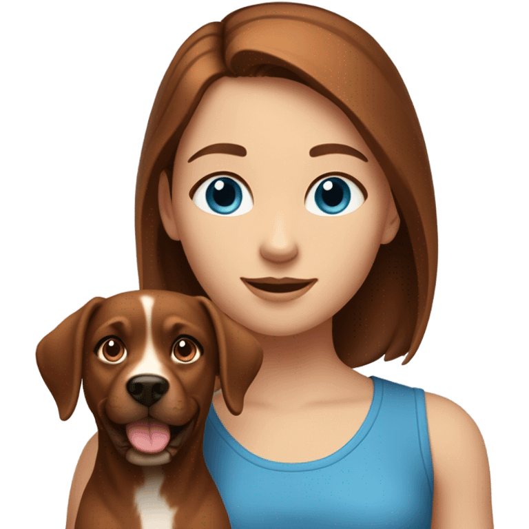 A brown hair girl with blue eyes and a ruby colored dog  emoji