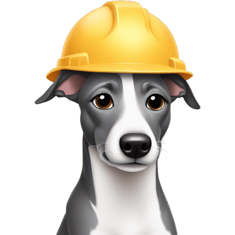 black grey white whippet in construction helmet emoji