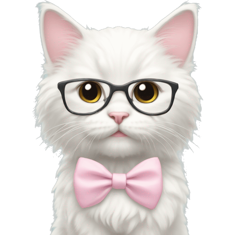 white fluffy nerdy kitten with pale pink bow emoji