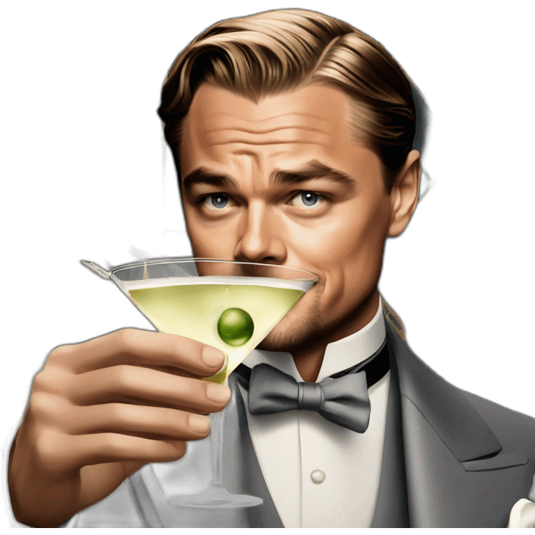 Leonardo DiCaprio in the movie The Great Gatsby with a glass of martini emoji