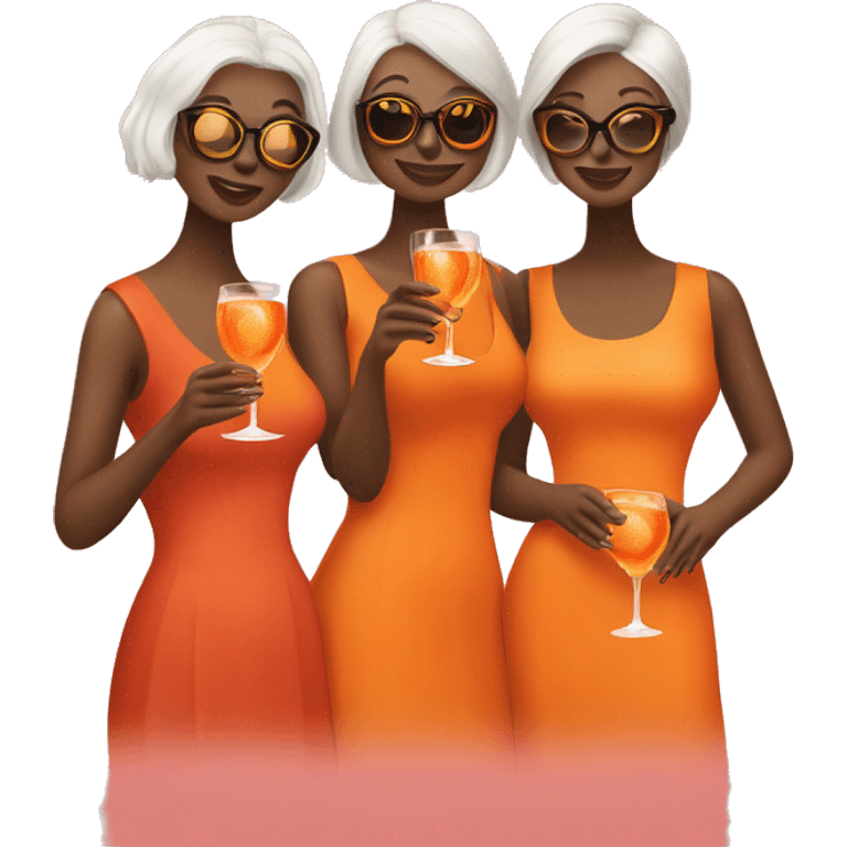 Three bright women drinking aperol spritz emoji