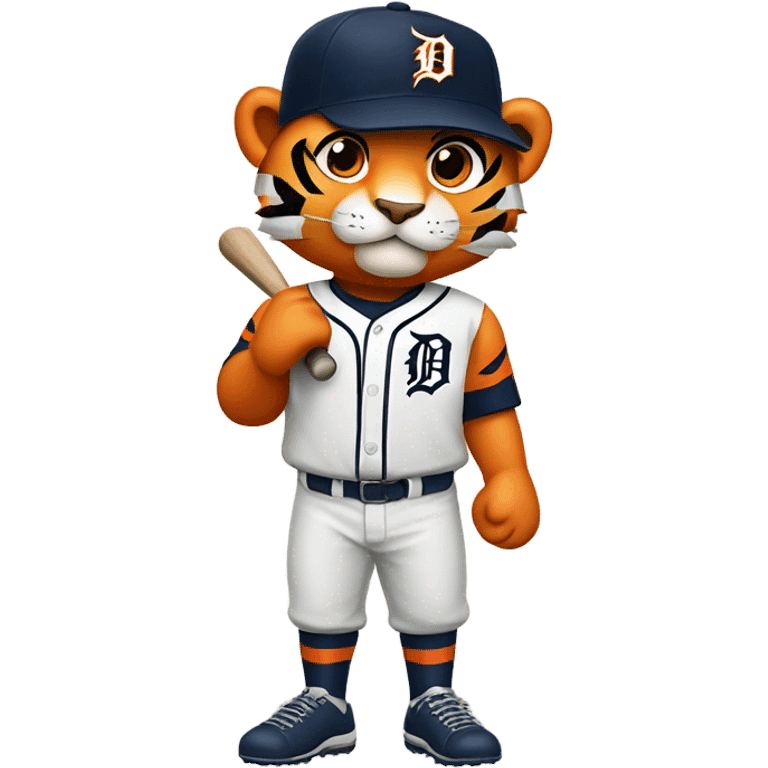 A strong tiger dressed as a Detroit tigers baseball player emoji