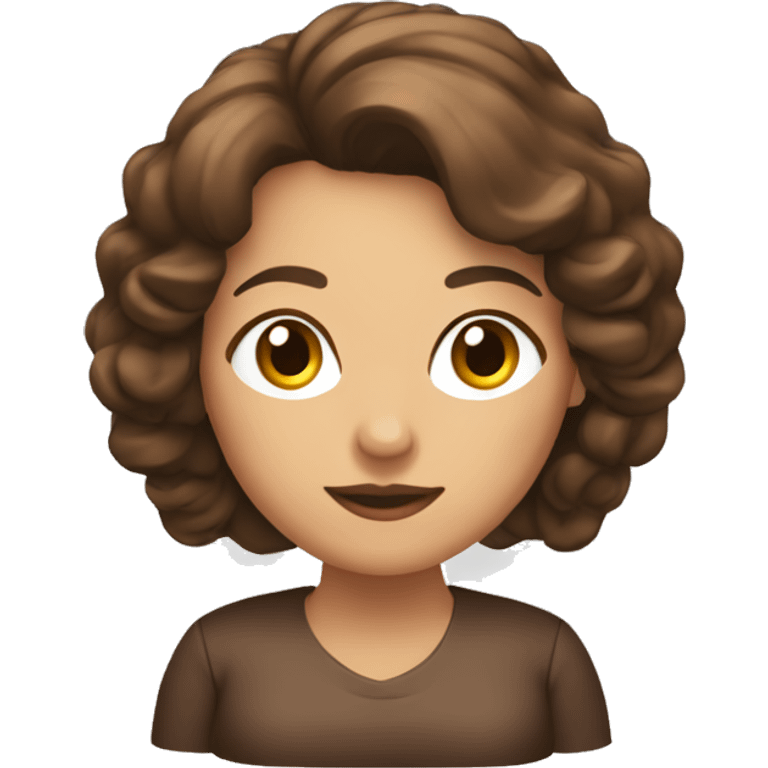 mujer con pelo marron en la computadora emoji