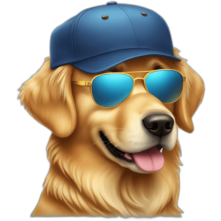 cute golden retriever wearing cap and sunglasses emoji