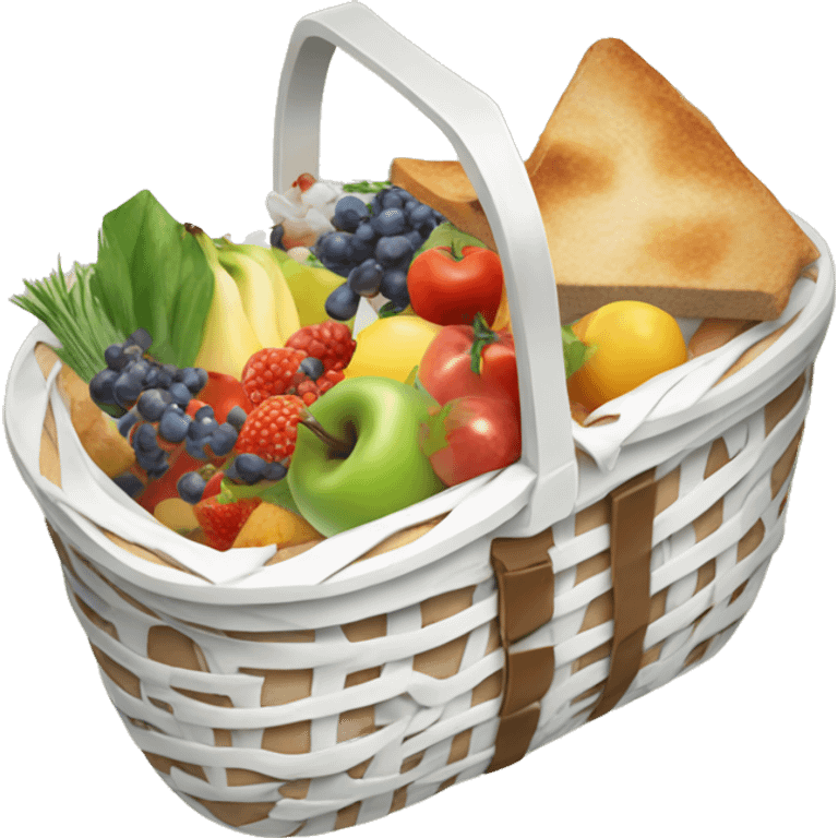 beautiful white picnic basket filled with romantic summer foods with a Summer Core emoji