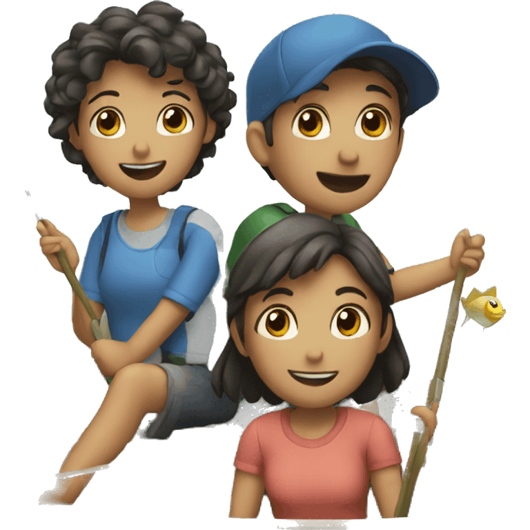 two girls and two boys fishing in a boat emoji