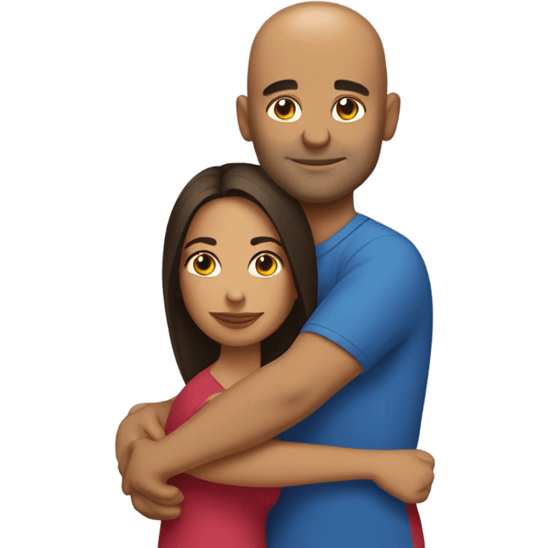 Comforting hug from brunette Puerto Rican to shorter bald male emoji