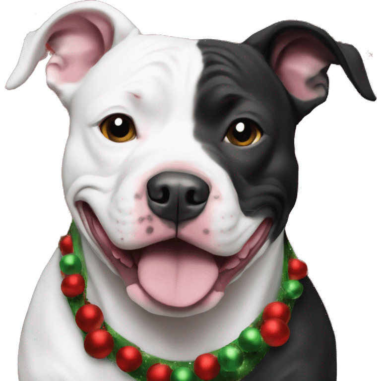 Black and white pitbull with Christmas spirit emoji