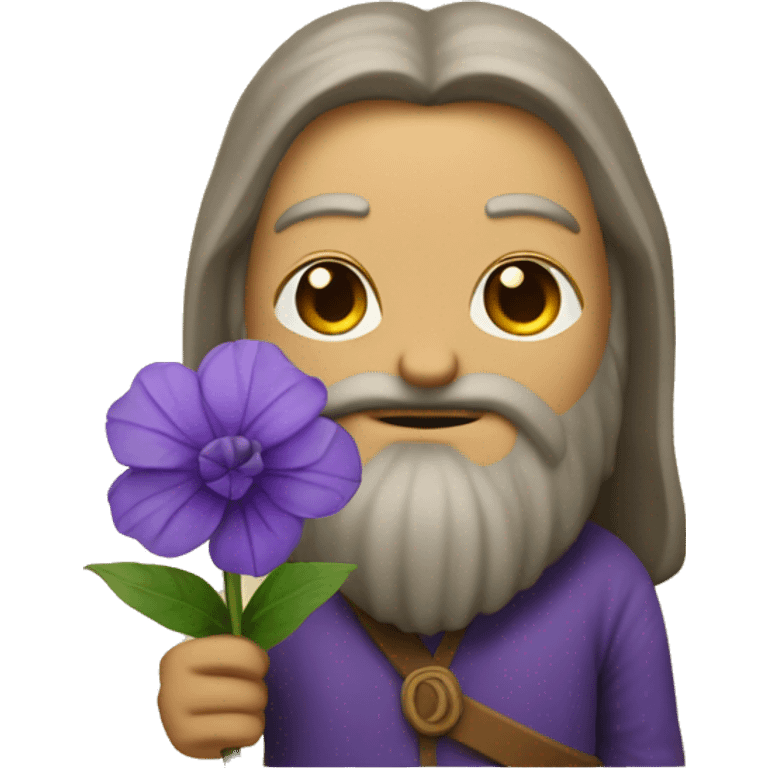 leonardo da Vinci holds a purple flower in his hands emoji