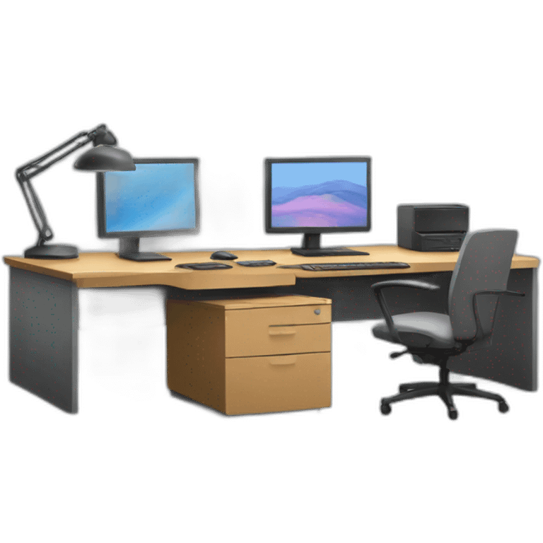 office with two monitors and one light stand emoji