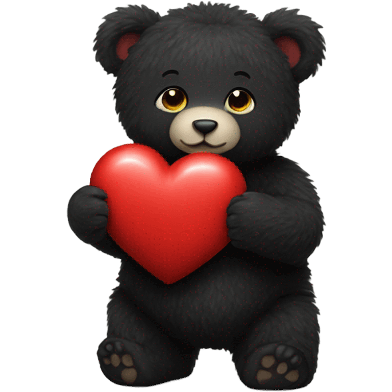 black fluffy baby bear holding red heart emoji