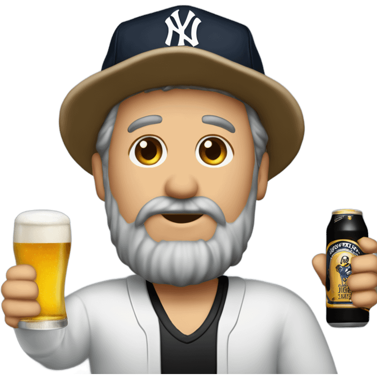 Homme blanc / cheveux courts noir / barbe naissante / casquette noir yankees noir / avec une bière emoji