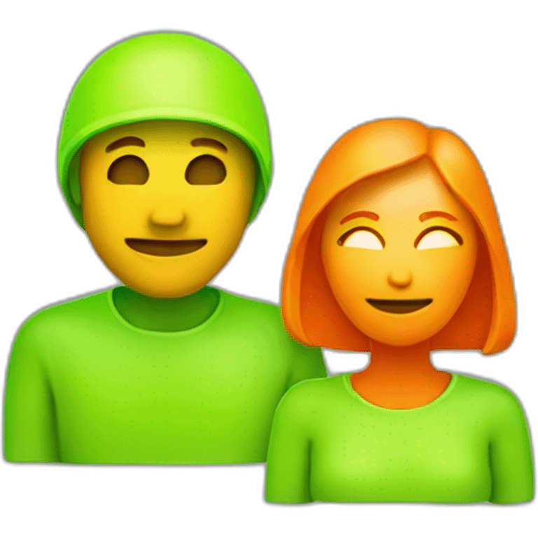 Orange Fluorescent woman and green Fluorescent man emoji