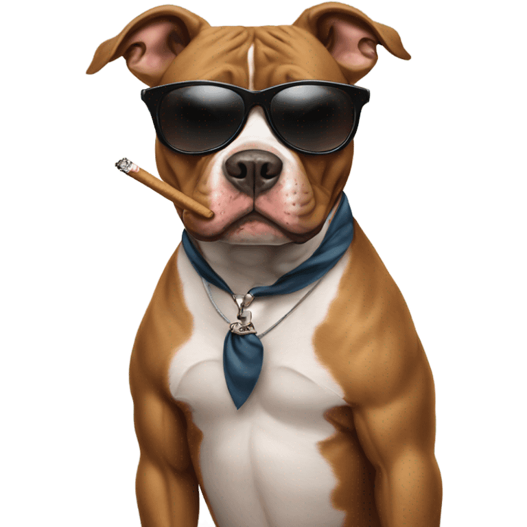 Pitbull with sunglasses smoking a cigarette emoji