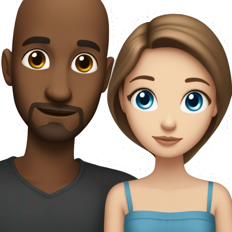 Beautiful Girl with blue eyes and long brown hair and boy with brown hair cuddling, Bald black man with goatee  emoji