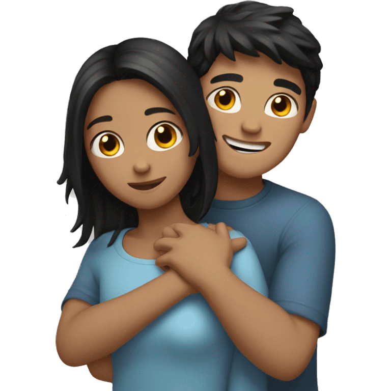 boy-black-hair hug girl with brown-hair emoji