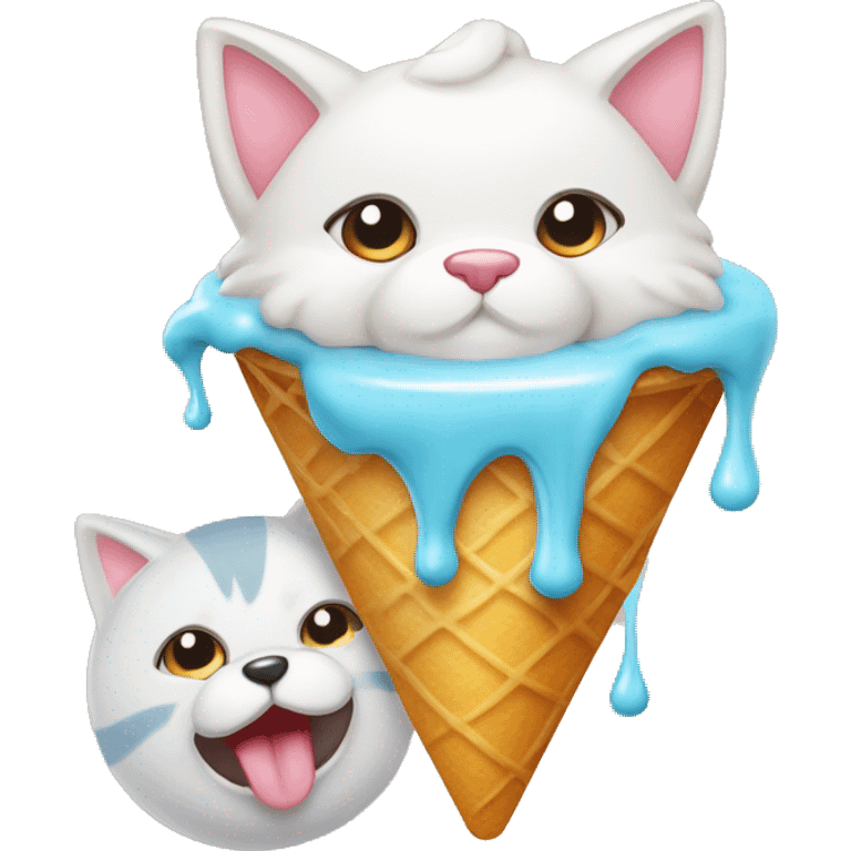 gato y perro comer helado emoji