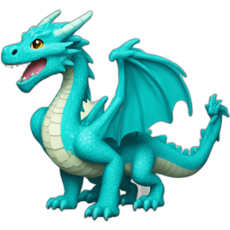 Pixel Cyan dragon happy emoji