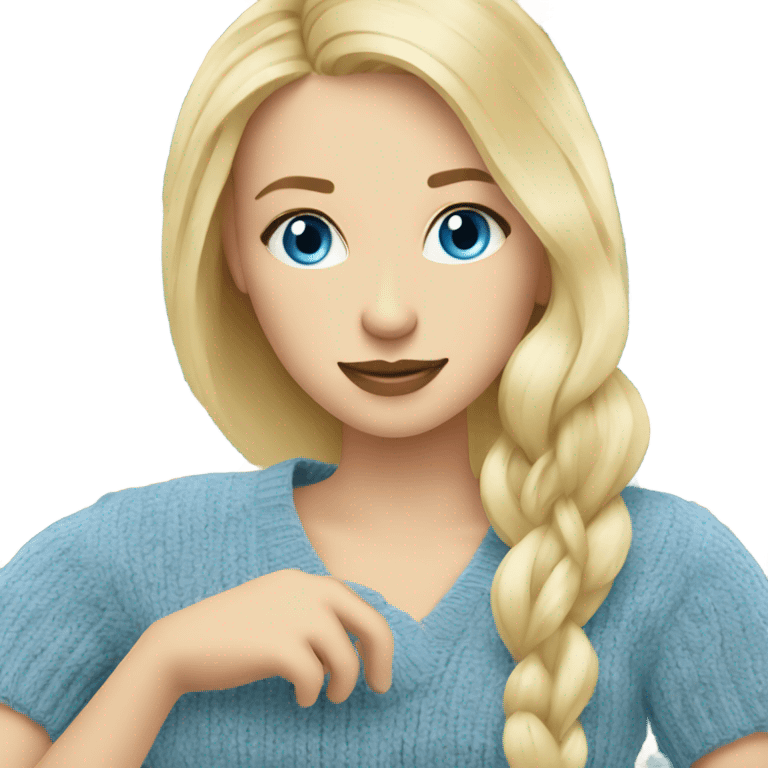 beautiful finnish blond hair woman with blue eyes knitting floral  emoji