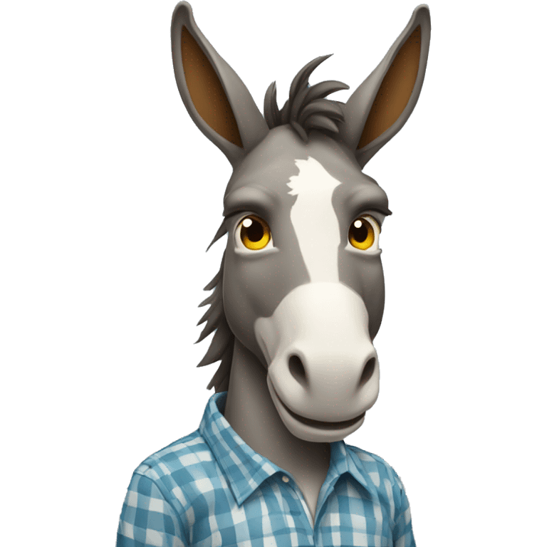 A donkey wearing check shirt and a dragon  emoji