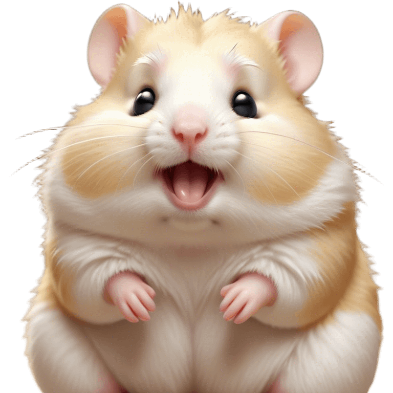 Cinematic Cute Yawning Cream Hamster Portrait Emoji, Head tilted slightly with a dramatic, wide-open yawn, showcasing a soft, pristine cream fur with tiny droopy ears, round dark eyes barely open in drowsy contentment, Simplified yet irresistibly adorable features, highly detailed, glowing with a soft, cozy glow, high shine, relaxed yet expressive, stylized with a touch of whimsy, bright and endearing, soft glowing outline, capturing the essence of a sleepy yet affectionate hamster, so drowsy it feels like it could stretch out of the screen and curl up for a nap! emoji