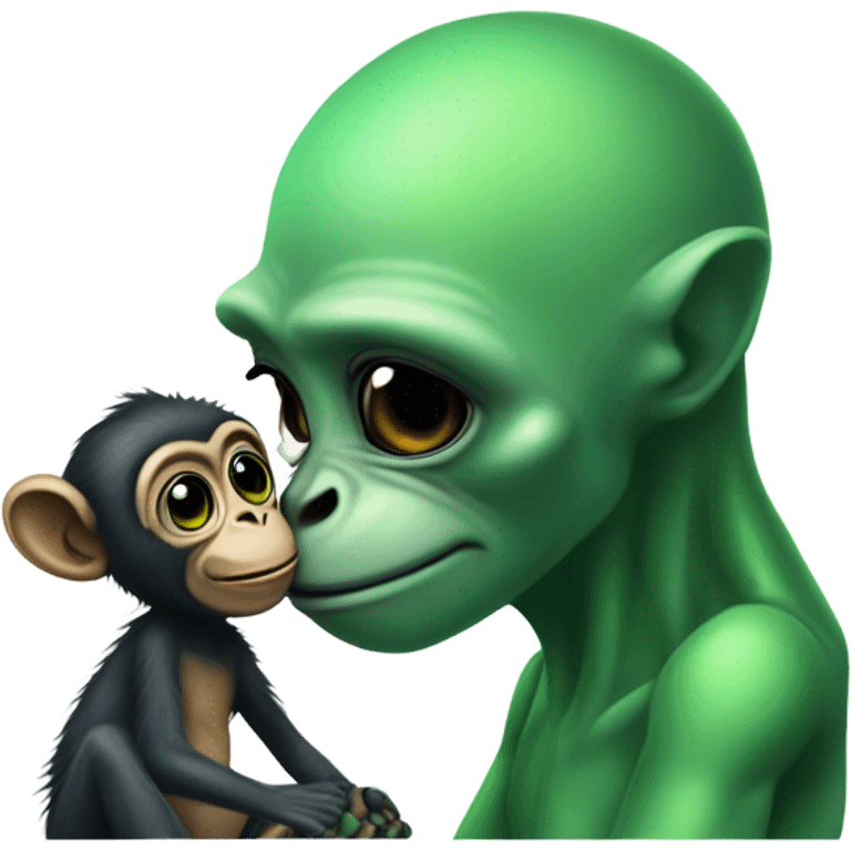 Alien kissing a monkey emoji