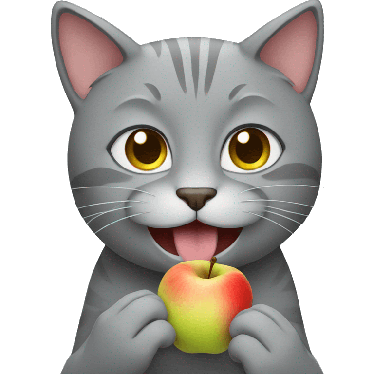 gray cat eating apple emoji