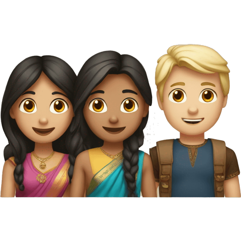 1 indian girl, 1 blond boy, 1 brunette boy emoji