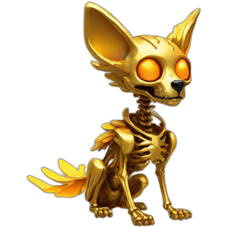 Melting Neon and gold Zombie skeleton fox with wings and prosthetic leg  emoji