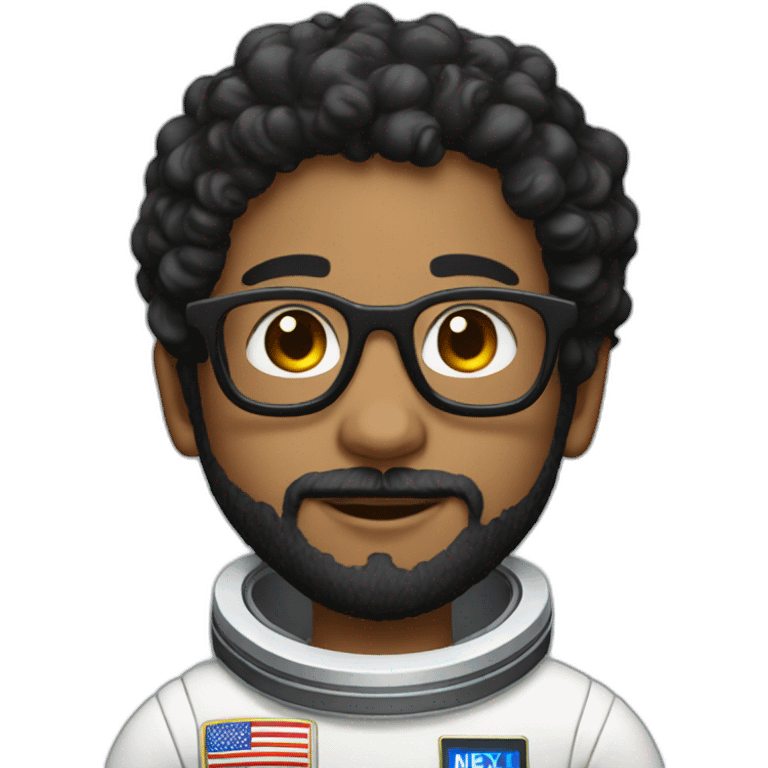 Boy with black short curly hair and beard wearing glasses astronaut emoji