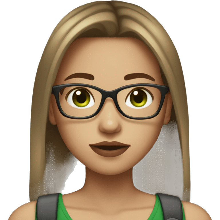 girl with normal light skin, glasses, green eyes, septum piercing and brown straight hair emoji