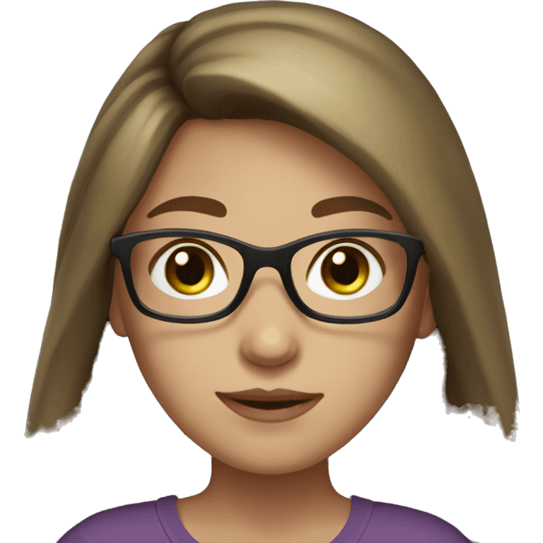 A girl with white skin skin,  brown long hair , brown-green eyes, brown-purple-balck glasses emoji