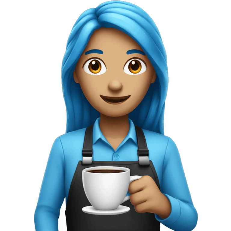 Blue long hair barista serving coffee emoji