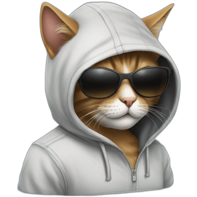 Cat programmer in hoodie in sunglasses hack the system emoji