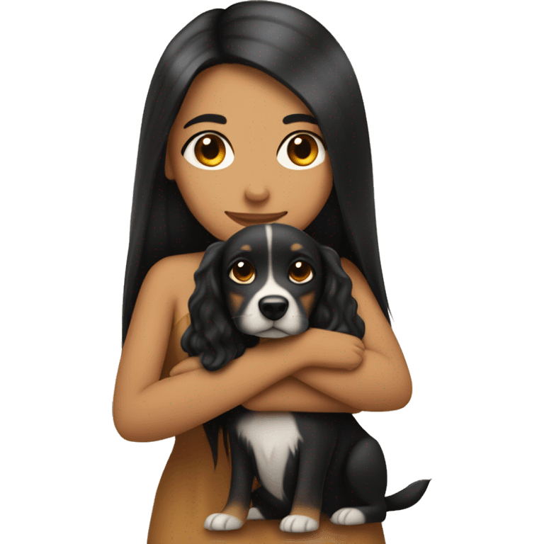 pretty woman with very long black hair and caramel skin hugging a dog emoji