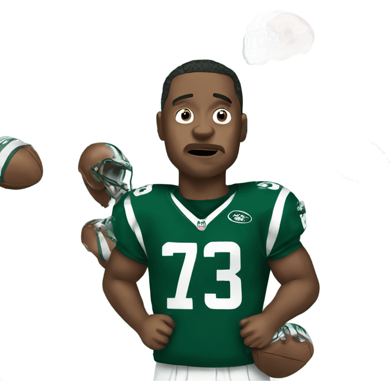 Crying face of an emoji while wearing a new york jets jersey emoji