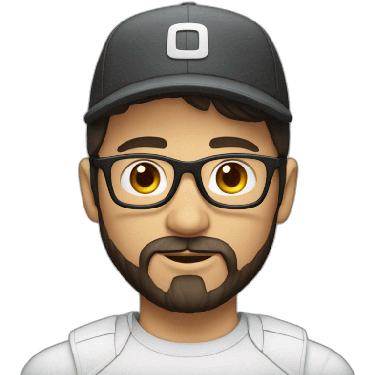 young dark-haired white man with a cap, glasses and beard emoji