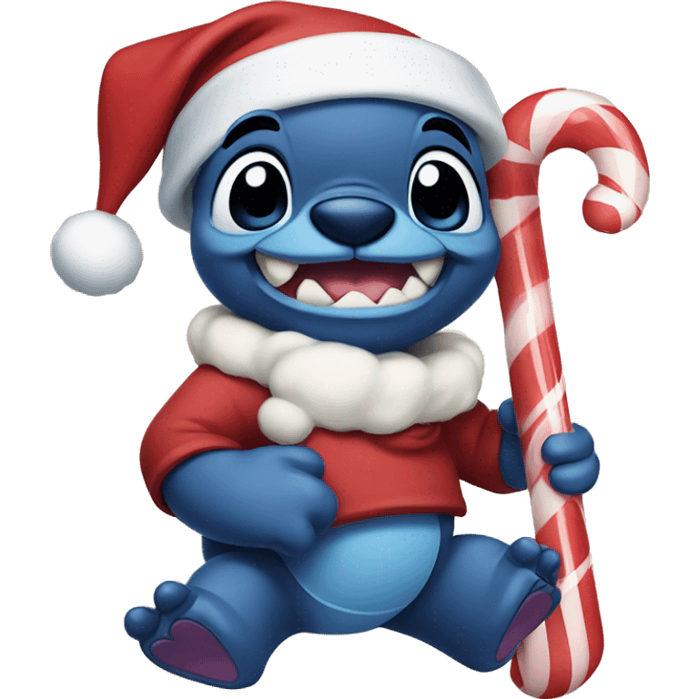 Stitch Disney with Candy cane wearing a Santa hat emoji