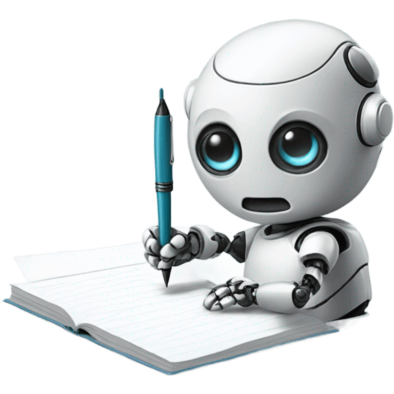 cute robot holds a pen and writes in a notebook emoji