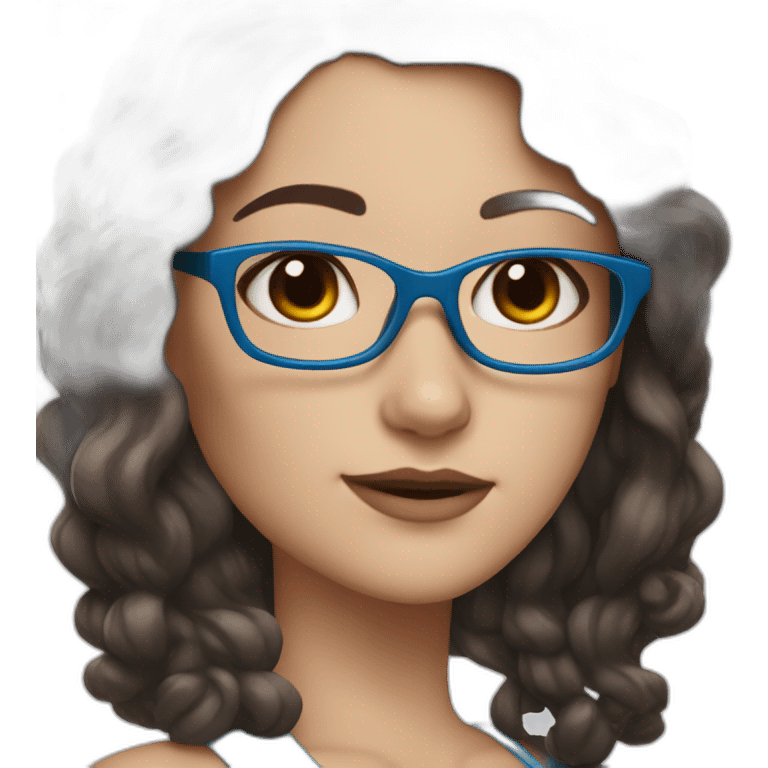 White girl with blue tipped dark brown hair and blue glasses emoji